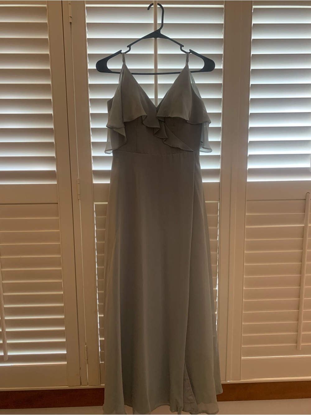 Azazie Ruffle V-Neck Maxi Dress in Dusty Blue